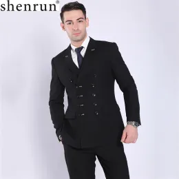 Suits shenrun moda erkekler takım elbise siyah lacivert çift göğüslü takım elbise ceket pantolon ince fit rahat blazers iş partisi resmi kostüm