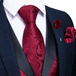 Kamizelki luksusowe czerwono Paisley jedwabne kamizelki 5 szt. PCS Wedding Tuxedo kamizel kategetowy mankiety mankiety lapowe kamizelki odzieżowe