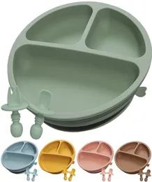 100 stoviglie per bambini in silicone approvate per alimenti con piatto per bambini a ventosa e cucchiaio per forchetta portatile Set di ciotole per alimenti per bambini Drop LJ20111039156571