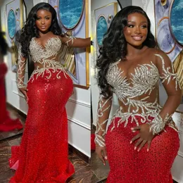 2024 ASO EBI Plus Size Prom Dresses Mermaid for Black Women Illusion Dress Dress Sequed Lace Long Longe