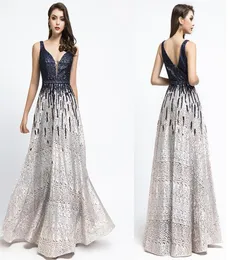 Robe De Soiree Gatsby 2019 Luxury black sequins ALine Evening Dresses yousef aljasmi sexy v Neck beaded crystal arabic Prom Gowns8022073