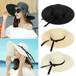 Chapéus de aba larga Viseiras de verão Big Floppy Straw Bow Cap Beach Hat Sun