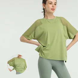 Lu justera anpassa Lu Lemon Workout Sport Vnazvnasi Toppar Loose Running Blus T-shirt Mesh Sports Short Sleeve Fiess Yoga Shirts Women Plus Si