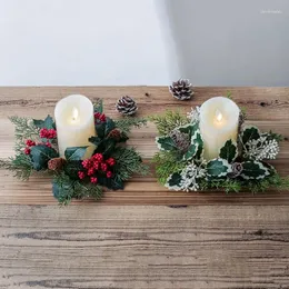 Castiçais europeus castiçal grinalda planta artificial cereja pinha guirlanda titular decoração de natal mesa casamento decoração de casa