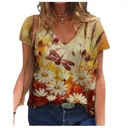 Women's T Shirts 3D Butterfly Print Shirt Women V-Neck Loose Tops 3xl Overize Casual Short Sleeve Tee 2024 Summer Ladies Size Clothes