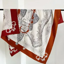 Lenços arnês dupla face impressão lã lenço de seda designer luxo bordas roladas xale quadrado ab capa quente acessórios de inverno