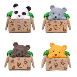 Urso de resina na caixa 3d miniatura panda fada jardim decoração micro paisagem diy pequeno ornamento estatueta