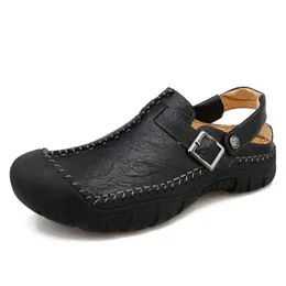 HBP icke-varumärke spänne remmar sommarstrand casual skor grossist hållbara äkta läder sandaler för män anti-slippery