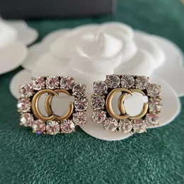 Luxury Designer High Quality Crystal Letter Earrings 14k gold vintage earrings women's wedding party gift jewelry