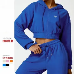 Aktiva skjortor Lo Yoga Coat Women's Hooded Top Warm Casulo Logo Loose Long Sleeped Mao Pulling Hat Fitness Sport Ribbed Hem