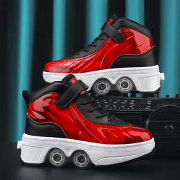 Обувь кожа кожа для взрослых спортивные роликовые туфли для обуви повседневной деформации Parkour Skates Скейтов с 4 колесом для раундов детей бега