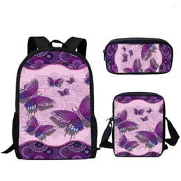 حقيبة ظهر Harajuku Purple Butterfly Moon 3D Print 3pcs/مجموعة أكياس مدرسة تلميذ.