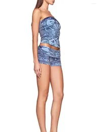 Kobiety szorty kobiety Y2K 2 -częściowe stroje Streszczenie nadruku bez ramiączki rurki uprawne Topy Micro mini Set Summer Streetwear