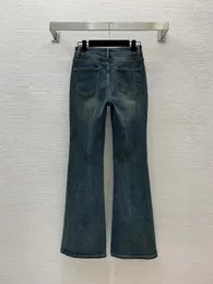 Women's Jeans Micro-horn Split Pants Slimming Design Sense Send Belt Letter Metal Embellished Washed Soft WNS-QQ24012583 -0180