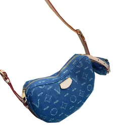 Borse a tracolla con pochette ascellare Moon in denim blu denim 2in1 da donna con portamonete Borsa a tracolla di grande capacità per strada all'aperto Tendenze 23X6X14CM