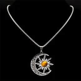 Witchcraft Necklace: 14k Gold Moon Sun Pentagram Pendant Wiccan