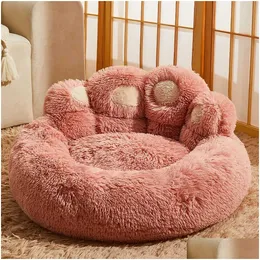 Canis canetas inverno cama de cachorro urso forma de pata casa sofá macio lavável longo p interior e exterior médio grande pet tapete quente accessorie gota dhqnj