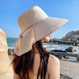 Berety dla dziewcząt Panamowe czapki z klapką na szyi UV Ochrona przedsiębiorstwa na zewnątrz Kobiety krem ​​przeciwsłoneczny szerokie grzbiet letni słońce