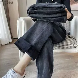 Frauen Jeans 2023 Koreanische Gepolsterte Verdickte Breite bein Jeans Weibliche Warme Außerhalb Gerade Drapieren Drag Hosen Baggy Hosen Jeans frauenC24318