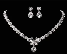 Düğün Mücevherleri Parlayan Yeni Ucuz 2 Setler Rhinestone Gelin Mücevher Aksesuarları Kristaller Kolye ve Küpeler Balo Pageant PA1515935
