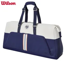 Väskor Wilson 2023 Roland Garros Navy 46st Tennis Racket Bag Super Tour Nylon Stor tennisväska för 5 racketter med två fack