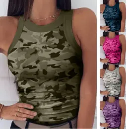 Tops Tampa rápida Tampa seca Mulheres Camuflagem Camiseta camiseta sem mangas Camisa Slim Cole