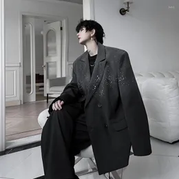 남성용 재킷 일본 가을 틈새 그라디언트 디자인 슈트 한국 스타일 트렌디 한 고급 하이 스트리트 패션 어깨 패드 미학