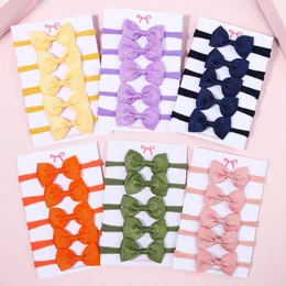 Hårtillbehör Partihandel 5st/Set Solid Color Bowknot pannband för babyflickor Grogrin Ribbon Headwear Bands Spädbarn