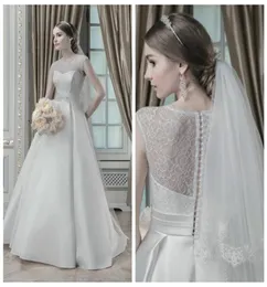 Mücevher Dantelli Kolsuz Top Aline Gelinlik 2019 saten etek Basit Gelinlikler Formal Vestidos De Mariage Ucuz Ülke PET3584460