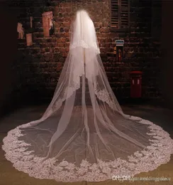 2019 de alta qualidade catedral rendas véus de noiva promoção véu de casamento com pente twolayers lindos apliques de renda v us de noiva9922372