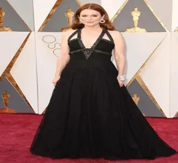 88º Oscar Awards Vestidos de celebridades com decote em V profundo 2016 Julianne Moore Uma linha com lantejoulas frisadas Grace Black Festa de noite formal G4815629