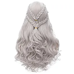 Syntetyczne peruki HairJoy Syntetyczne włosy Daenerys Targaryen Peruki Silver Long Braided Costplay Queen Lolita Peruka dla kobiet 240328 240327