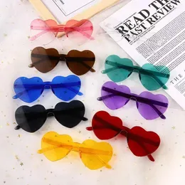 Sunglasses 2024 Candy Color Love Heart Shape Ocean Personality Frameless Children's Fashion