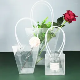 Förvaringspåsar transparent trapezoidal handväska PVC plastvattentät hand gåva bärbar väska pp blomma butik bukettförpackning