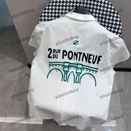 Xinxinbuy Men designer tee t shirt bridge Paris torn broderi kort ärm bomullskvinnor svart vit blå grå s-xl