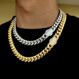 12mmヒップホップステンレススチールジュエリーHomme Cadena Luxury Miami Cuban Link Chain Men Rapper Rock Necklace 240313