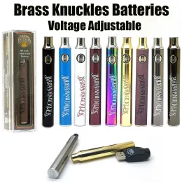 Mässing Knuckles Battery 650mAh 900mAh VAPE Förvärm variabelspänningsbatterier för 510 tjock oljepatronbehållare 9 Färger E Cigs Pen vs Cookies Vertex Display Battery Batteri