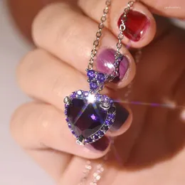 Ожерелья с подвесками, романтическое посеребренное ожерелье с кристаллами в виде сердца, очаровательное фиолетовое циркониевое свадебное украшение, короткая цепочка, рождественский подарок любовнику