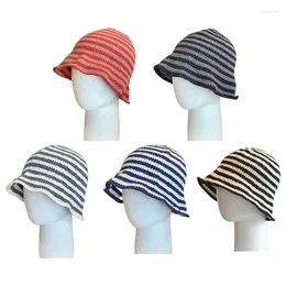 Berets Versatile Women Crochet Bucket Hat Floppy Fishing With Striped Pattern Household Headdress Accessory