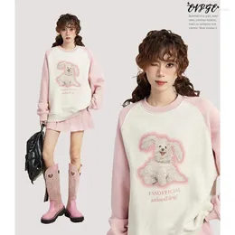 Women's Hoodies Vintage Kawaii Cartoon Dog Print Sweet Top Women Loose Casual Harajuku Long Sleeve O Neck Preppy Style All Match Sweatshirts