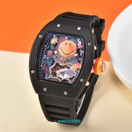 Watch Watch RM Watch آخر مشاهدة الساعات الميكانيكية للرجال الكلاسيكية برميل Tonneau Clock RM 88 Smiley Rubber Strap Wristwatch Ceramic Fashion Mens Watch 43mm