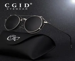 CGID 2018 Fashion Men نظارات شمسية مستقطبة Round Steampunk مقطع قابل للإزالة على ظلال العلامة التجارية Designer Sun Glass Vintage Metal E76 Y191813757