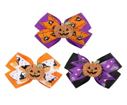 Halloween Pumpkin Barrettes 45 tums Kids Cartoon Hair Claws paljetter Ribbon Headwear Girls Festival Hair Accessories 0608193815189