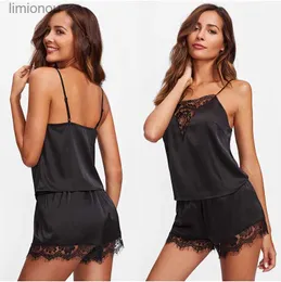 Pijamas femininos quentes senhoras sleepwear mulheres sexy lingerie renda cetim pijama conjunto elegante sem mangas top e shorts noite terno pj roupa interior setc24319