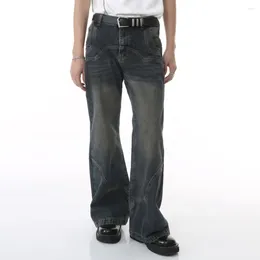 Men's Jeans 2024 Spring Vintage Splicing Devise Micro Horn Loose Washing High Street Zipper Hip Hop Cotton Casual Retro