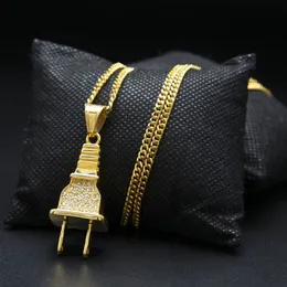 Mens Iced Out Plug Pendant Necklace Fashion Hip Hop smycken med 60 cm kubansk länkkedja229r