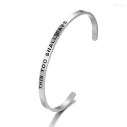 Bracciale QUESTO TROPPO PASSERÀ Braccialetti con polsini aperti in acciaio inossidabile inciso da 4 mm di larghezza Braccialetti Mantra Drop