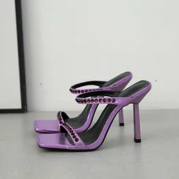 HBP Небрендовые летние новые модные сандалии Dama фиолетово-зеленые женские трендовые тапочки на квадратном каблуке