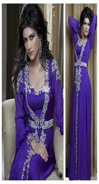 2020 NYA PURPLE CHIFFON EIGN DCESSES Pärlade Dubai Arab Muslim Turkiet Long Evening Dress Turkish Robes Vestido de Festa1858406