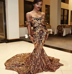 Sparkly Black and Gold Evening Dresses Mermaid Prom Dresses For Black Girls Plus Size Applicies Sweetheart Elegant Caftan African 6358790